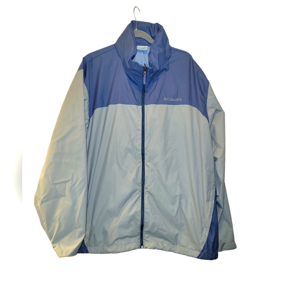Columbia, Windbreaker, Zip Up, Blue + Gray, Collar, With or w/o Hood, Men's XXL